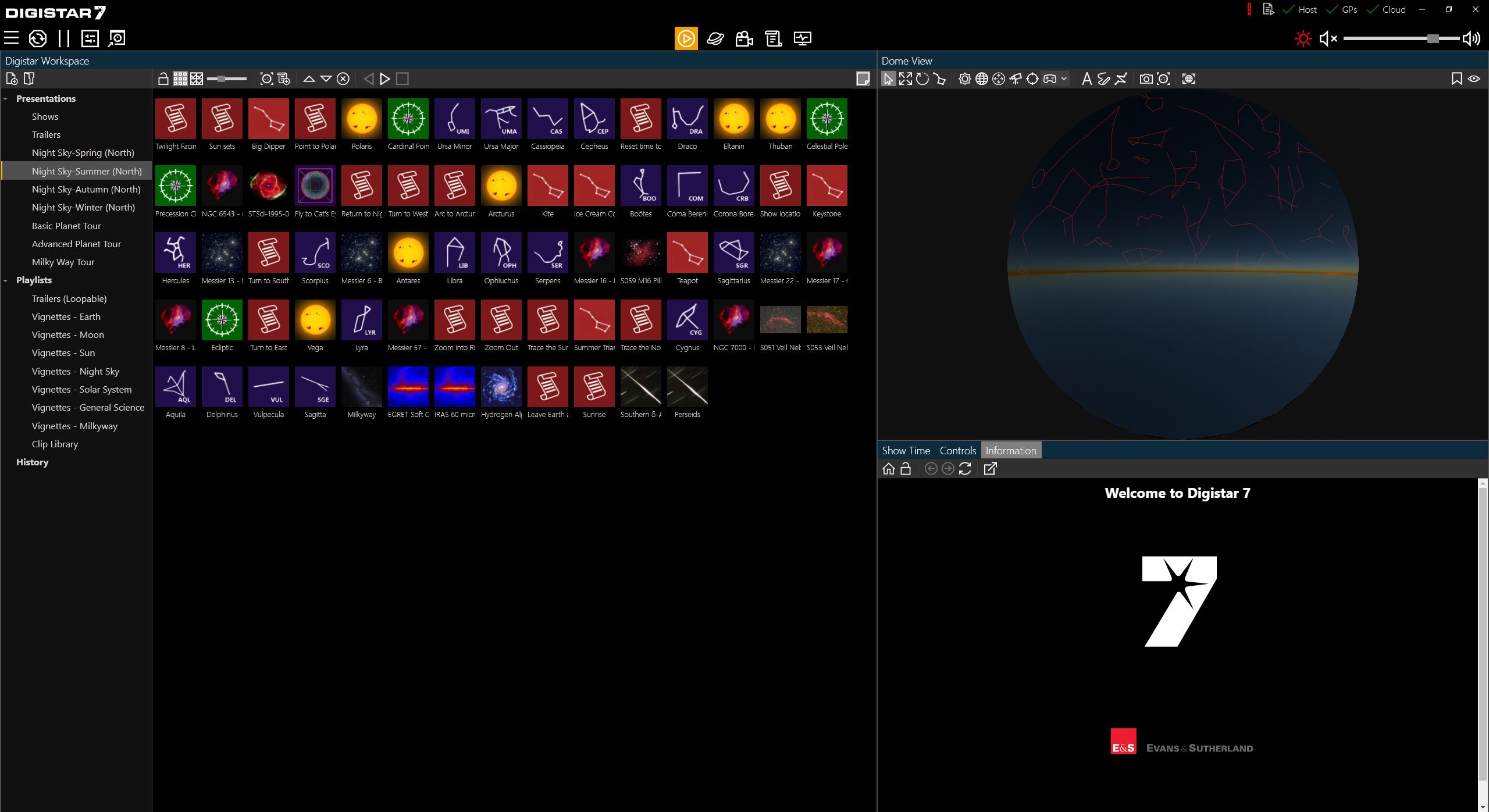 Show Builder Digistar Workspaces interface