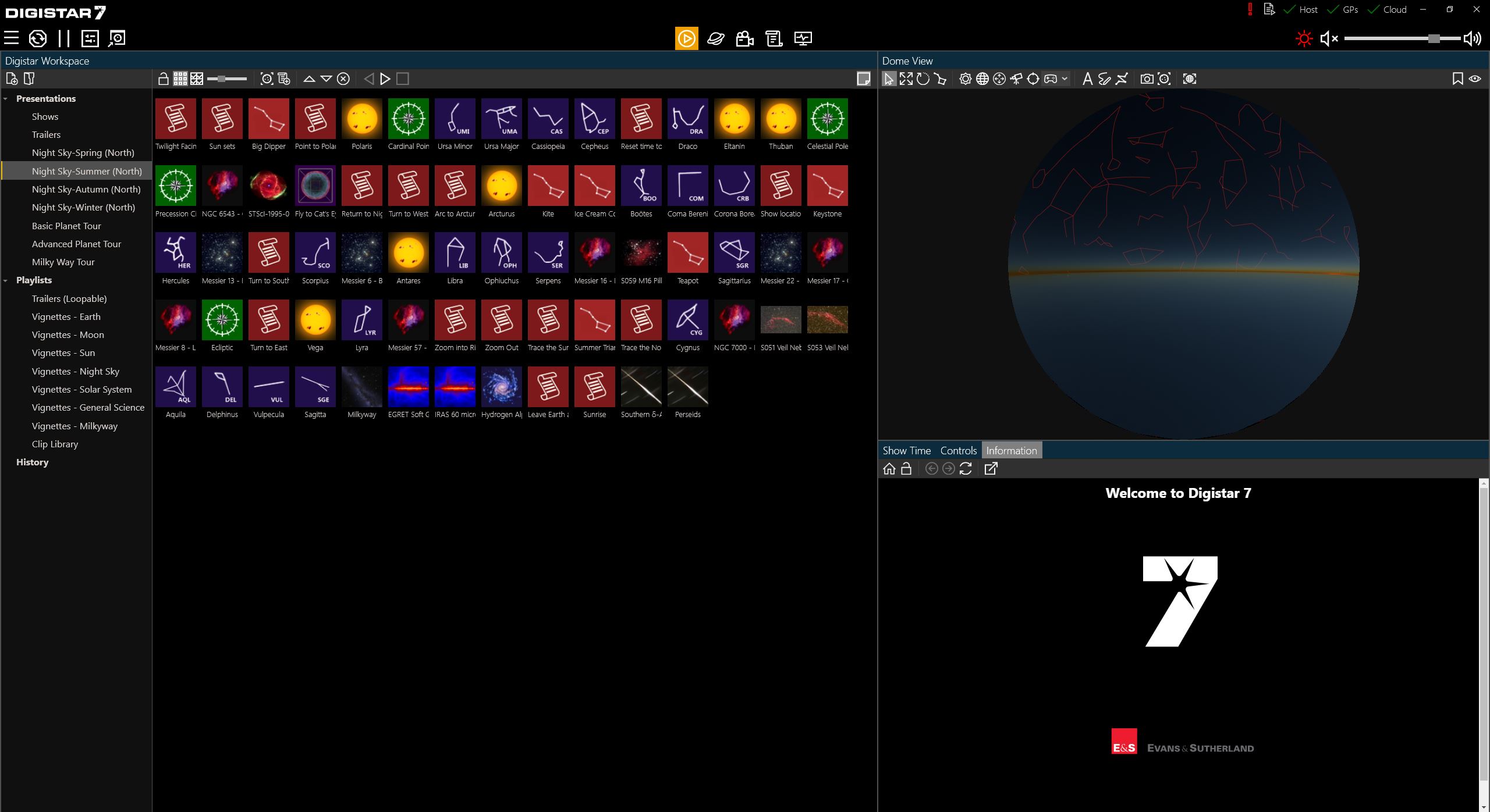 Digistar Workspaces interface