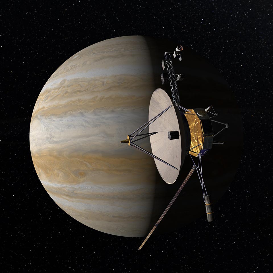 Digistar rendering of Voyager probe at Jupiter